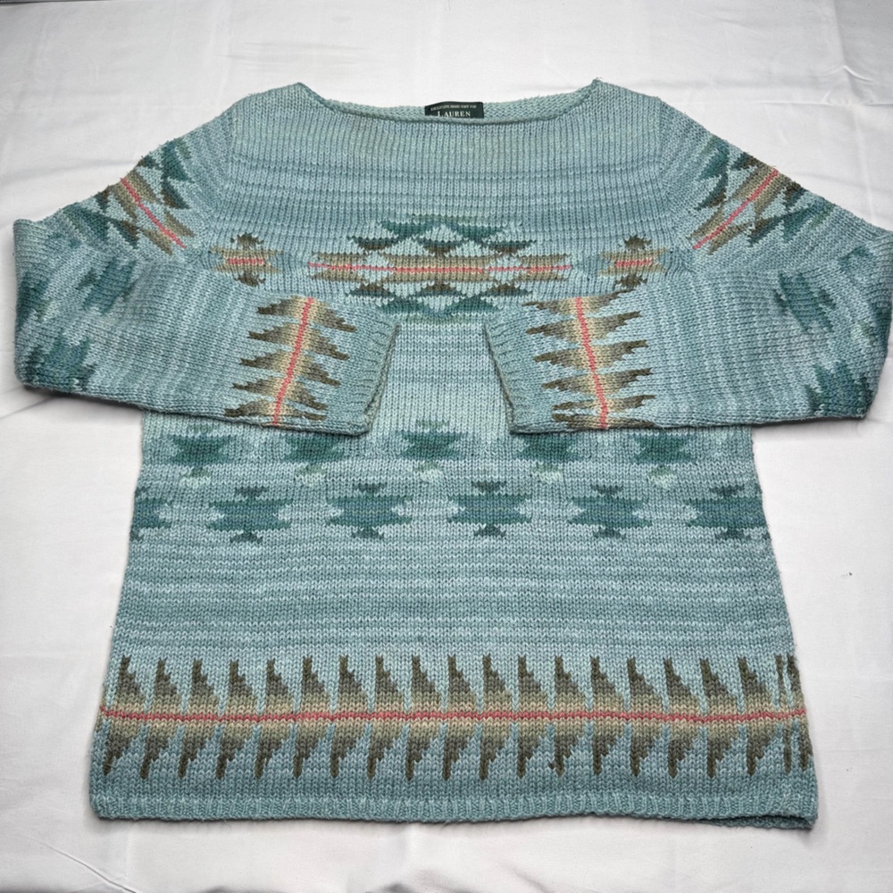 Vintage Lauren Ralph Lauren Women M Knit Crew Sweater Aztec Tribal Southwestern